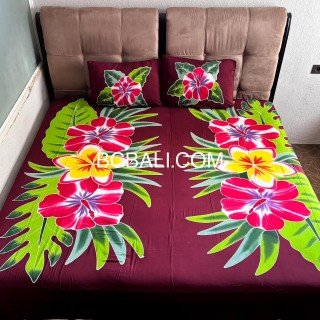 New Design Rayon Bedsheet Hand Painted Floral Design by Balinese Artisans